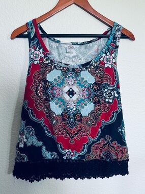 Bila Red Blue Sequin Print Embellished Tank Top S